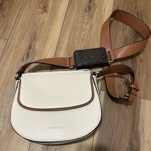 Calvin Klein White and Brown Crossbody Bag